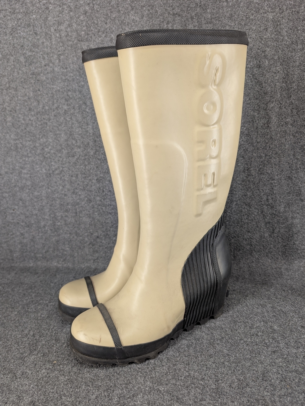 Sorel Women's Cream and Black Tall Rain Boots